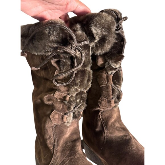 Khombu Bellini Lea Brown Suede Faux Fur Lined Winter Calf High Warm  Boots 7.5 - Picture 5 of 10